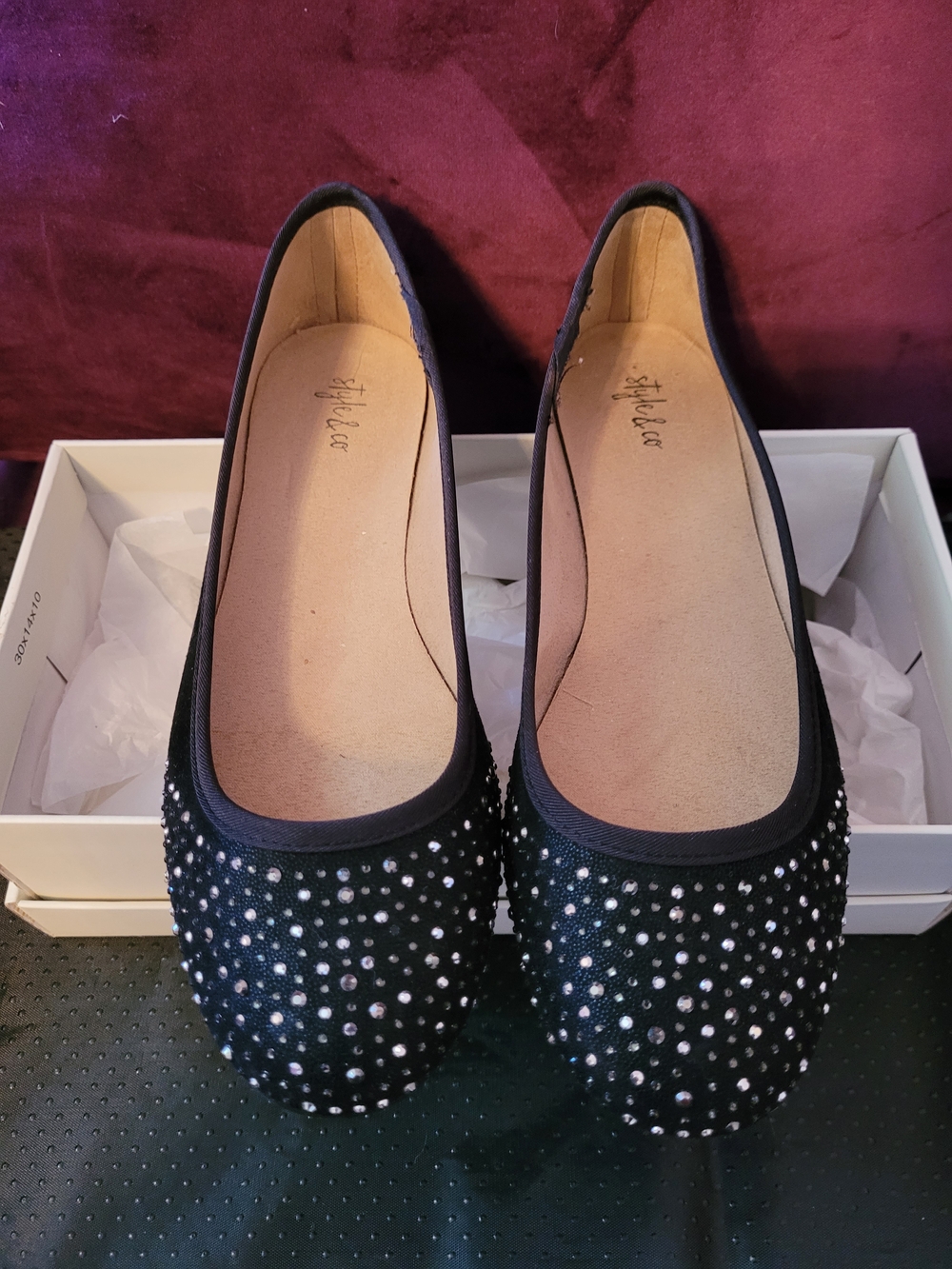 Style & Co. Black Rhinestone Embellished Ballet Flats